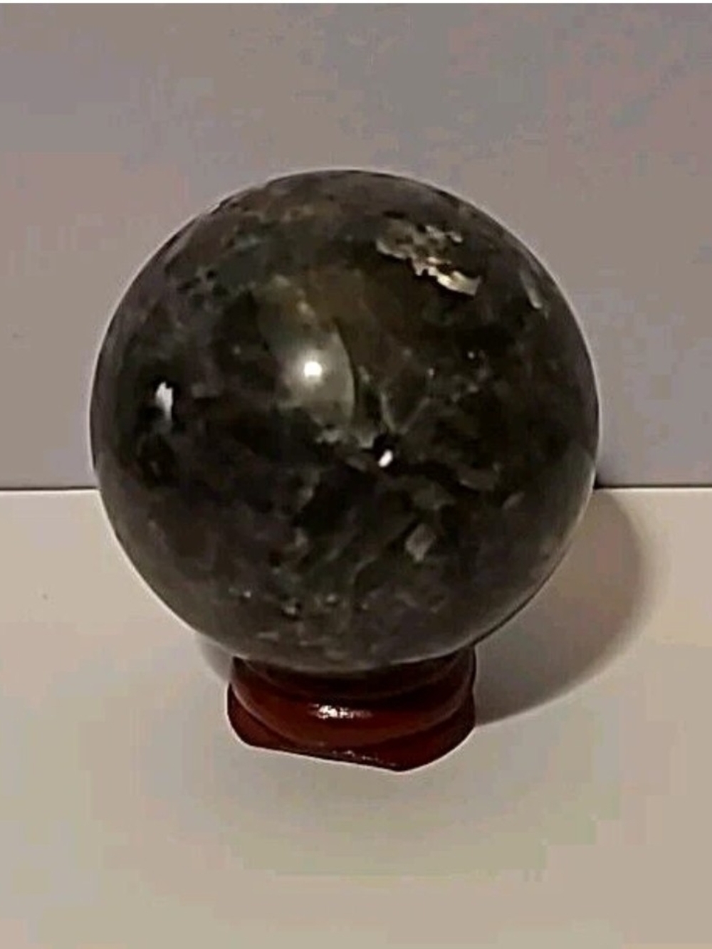 Labradorite Dark Green Crystal Sphere With Stand 240 Grams